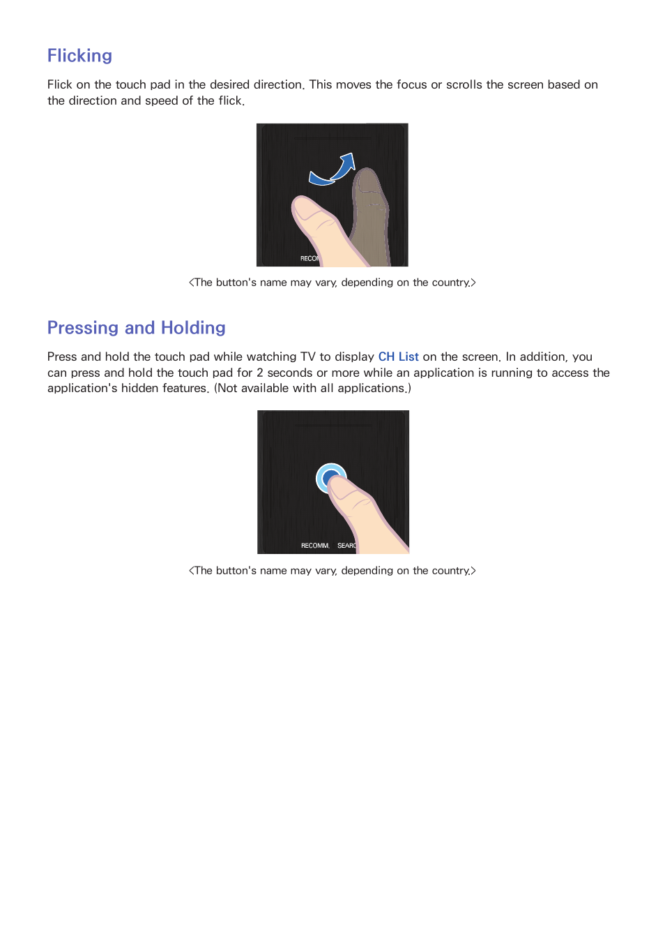 29 flicking, 29 pressing and holding, Flicking | Pressing and holding | Samsung SEK-1000-ZA User Manual | Page 36 / 157