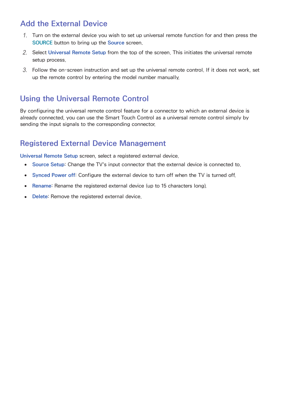 35 add the external device, 35 using the universal remote control, 35 registered external device management | Add the external device, Using the universal remote control, Registered external device management | Samsung SEK-1000-ZA User Manual | Page 42 / 157