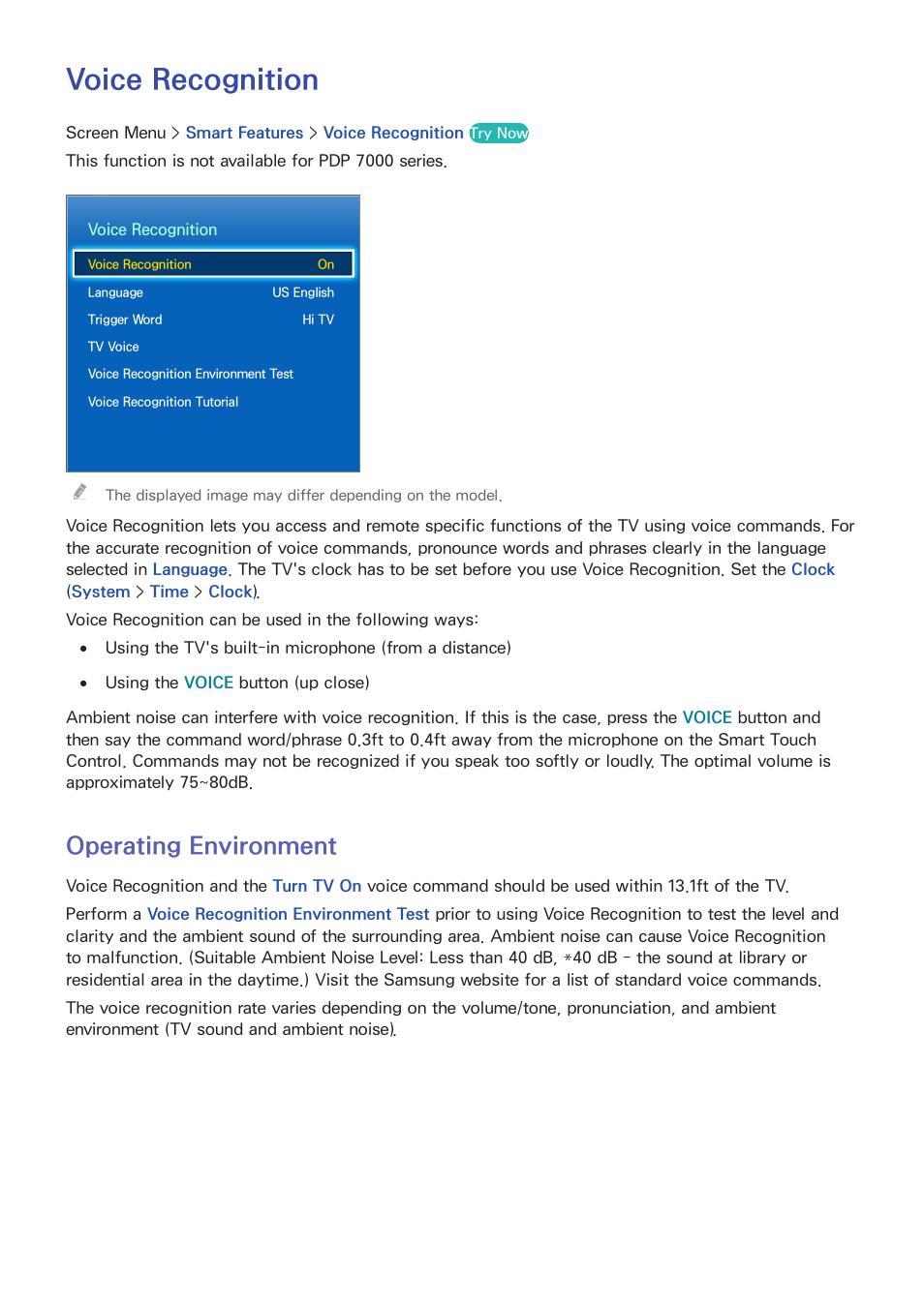 Voice recognition, 39 operating environment, O "voice recognition" fo | Operating environment | Samsung SEK-1000-ZA User Manual | Page 46 / 157