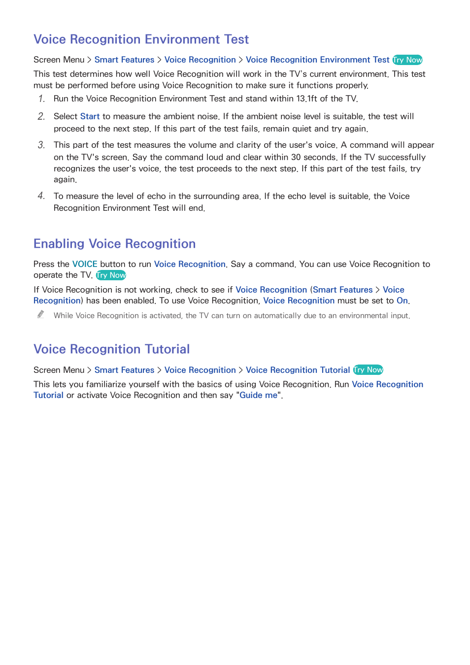 40 voice recognition environment test, 40 enabling voice recognition, 40 voice recognition tutorial | Voice recognition environment test, Enabling voice recognition, Voice recognition tutorial | Samsung SEK-1000-ZA User Manual | Page 47 / 157