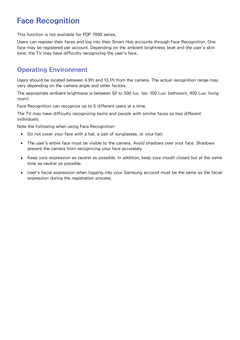 Face recognition, 49 operating environment, Operating environment | Samsung SEK-1000-ZA User Manual | Page 56 / 157