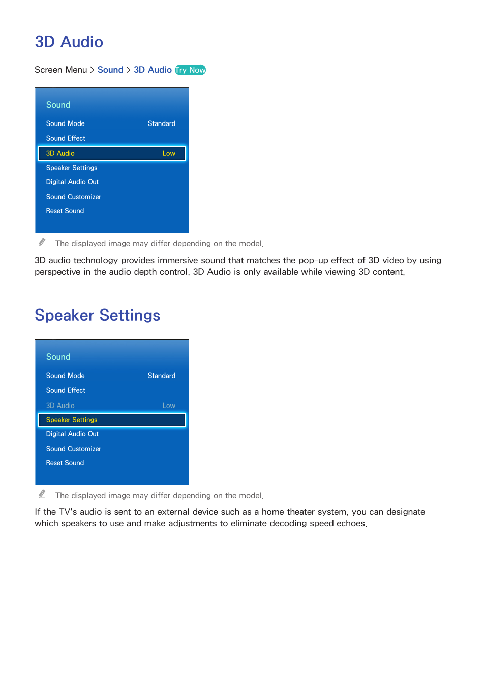 3d audio, Speaker settings | Samsung SEK-1000-ZA User Manual | Page 86 / 157