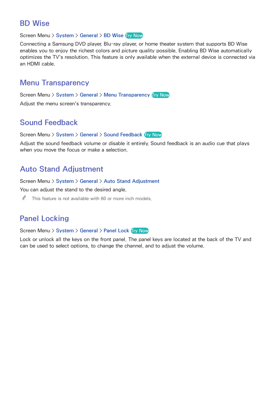 89 bd wise, 89 menu transparency, 89 sound feedback | 89 auto stand adjustment, 89 panel locking, Bd wise, Menu transparency, Sound feedback, Auto stand adjustment, Panel locking | Samsung SEK-1000-ZA User Manual | Page 96 / 157