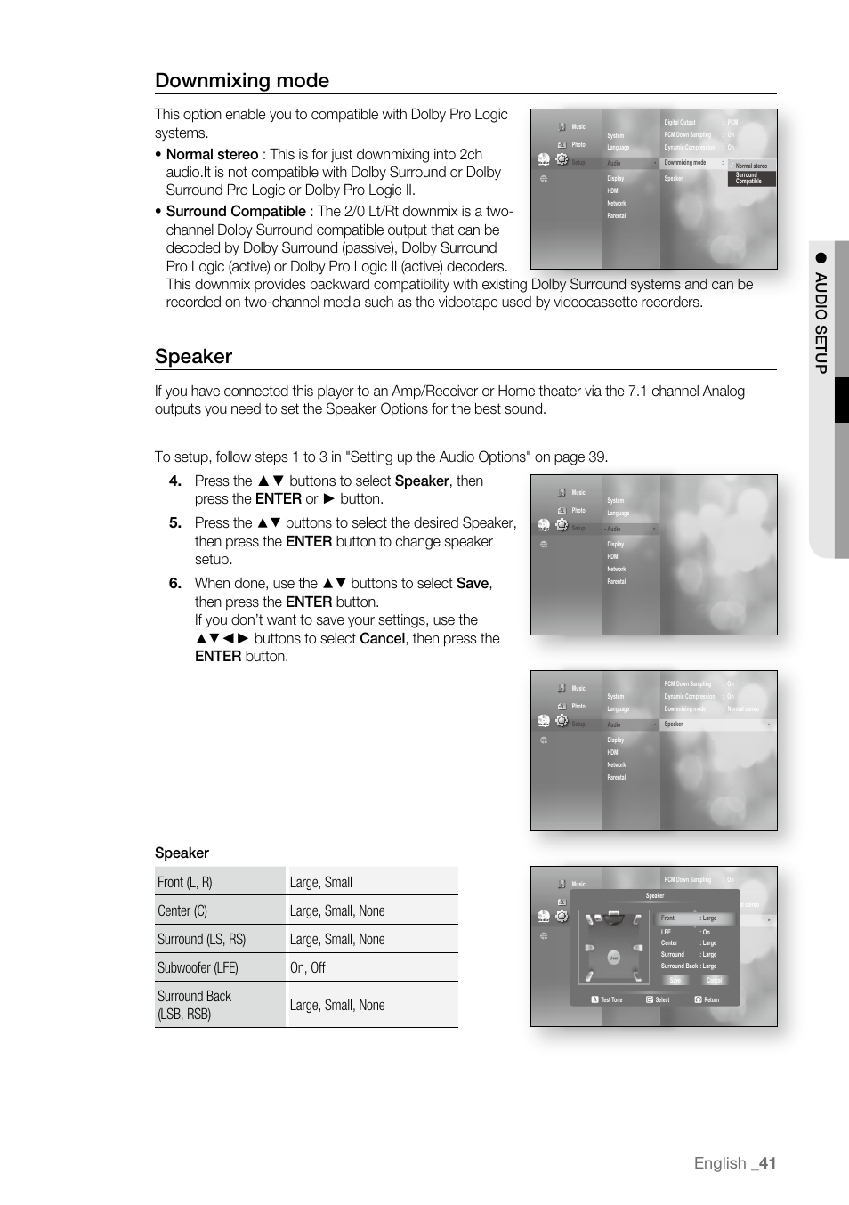 Downmixing mode, Speaker, English _1 | Samsung BD-P3600-XAA User Manual | Page 41 / 104