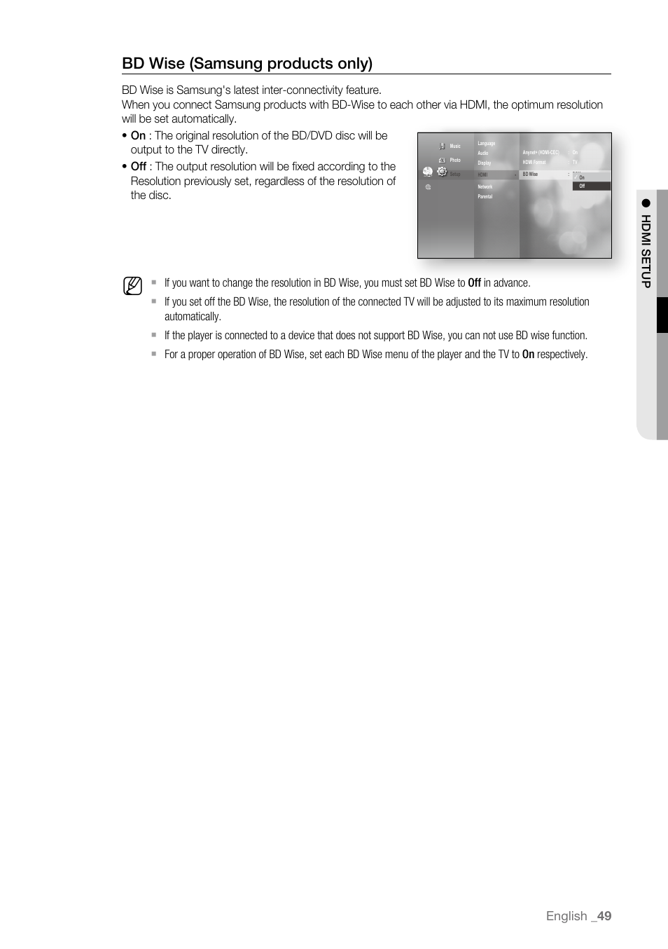 Bd wise (samsung products only), English | Samsung BD-P3600-XAA User Manual | Page 49 / 104