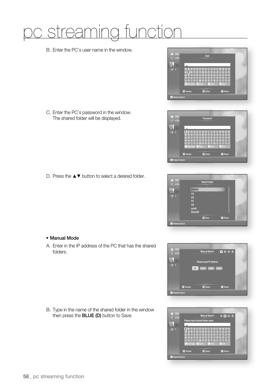 Pc streaming function | Samsung BD-P3600-XAA User Manual | Page 58 / 104