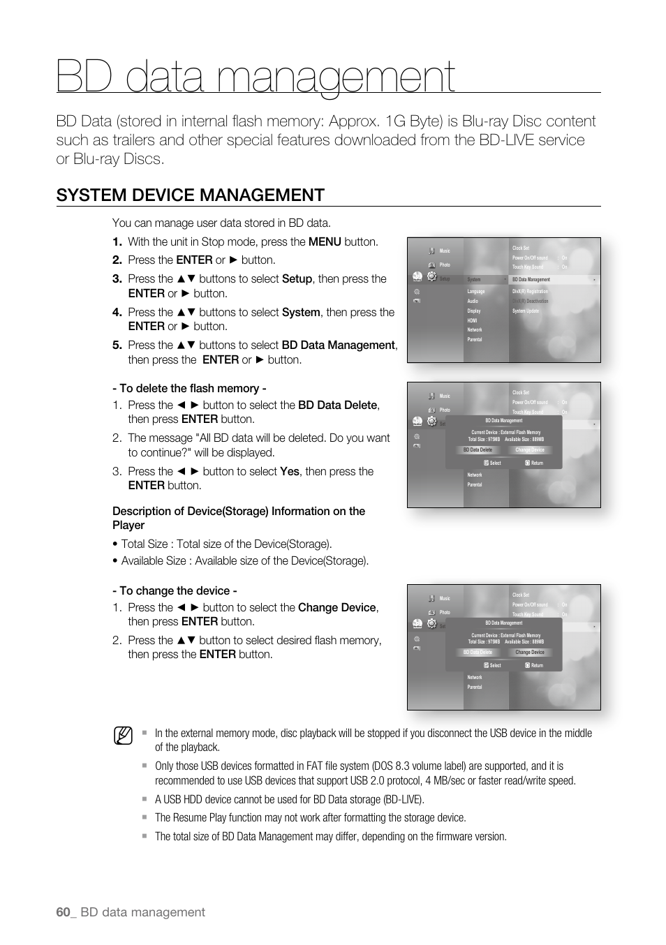 Bd data management, System device management, 0_ bd data management | Samsung BD-P3600-XAA User Manual | Page 60 / 104
