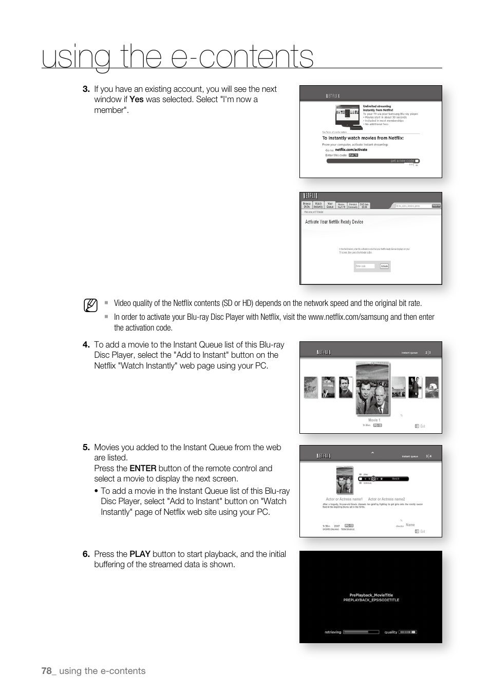 Using the e-contents | Samsung BD-P3600-XAA User Manual | Page 78 / 104