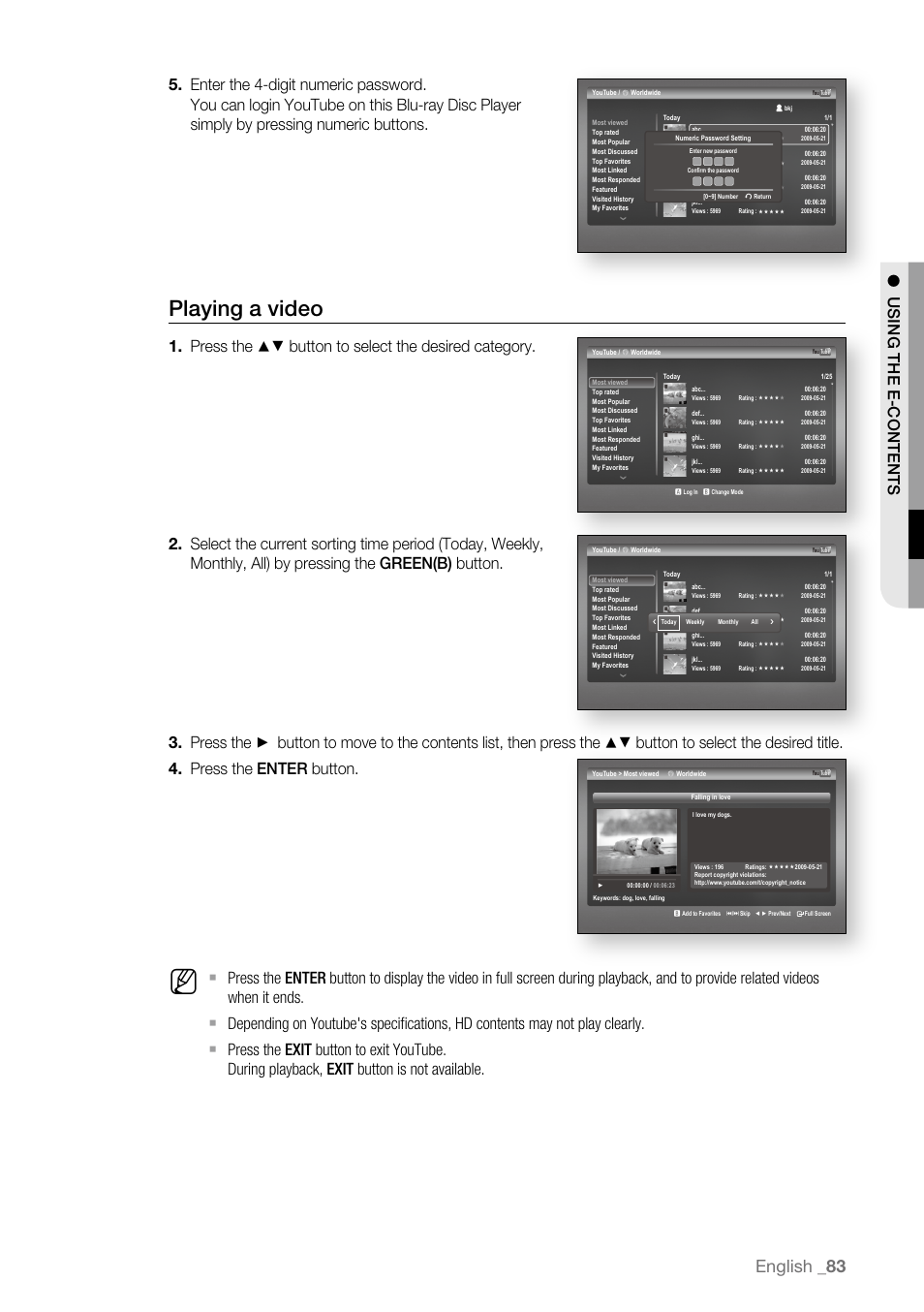 Playing a video, English | Samsung BD-P3600-XAA User Manual | Page 83 / 104