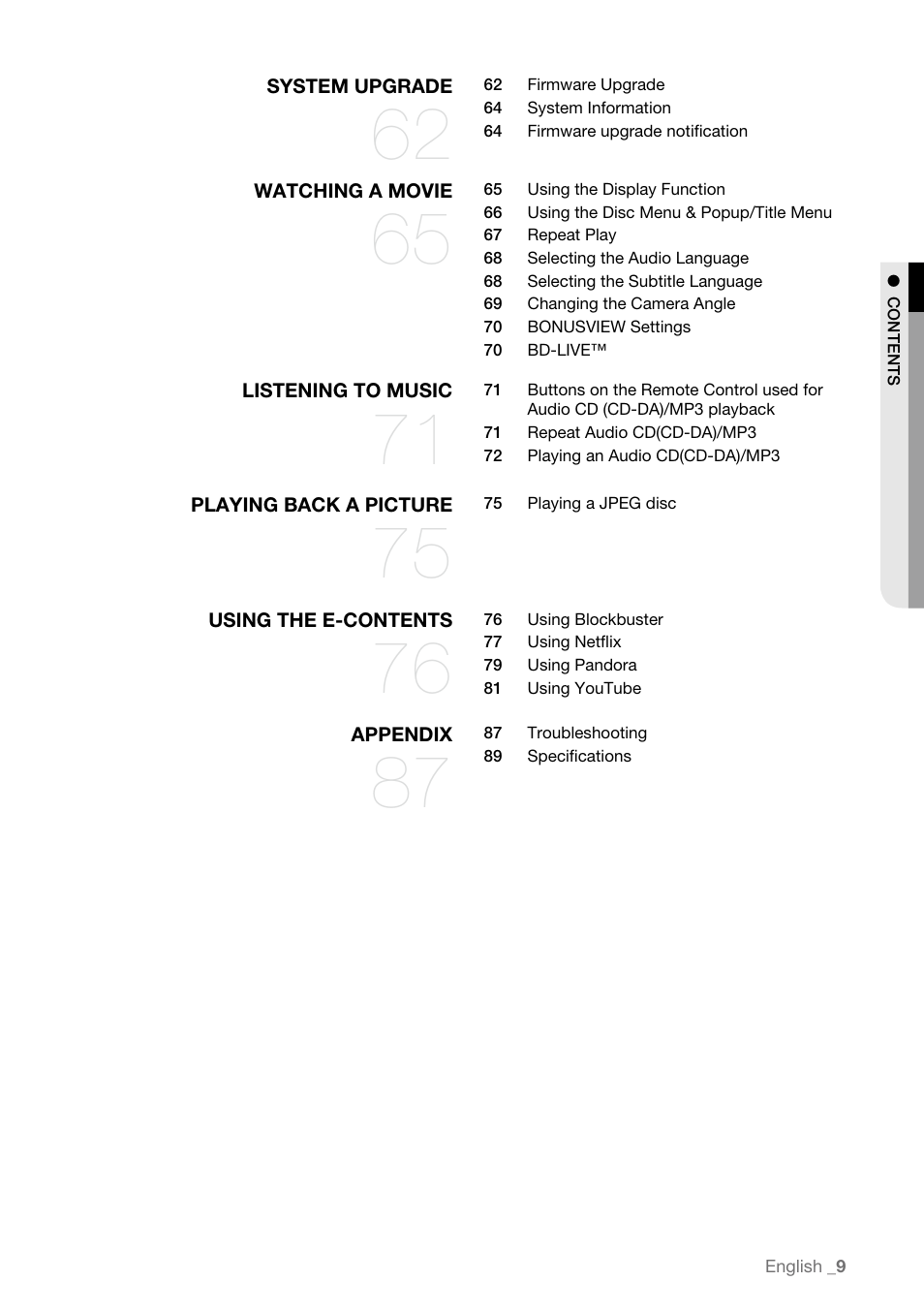 Samsung BD-P3600-XAA User Manual | Page 9 / 104