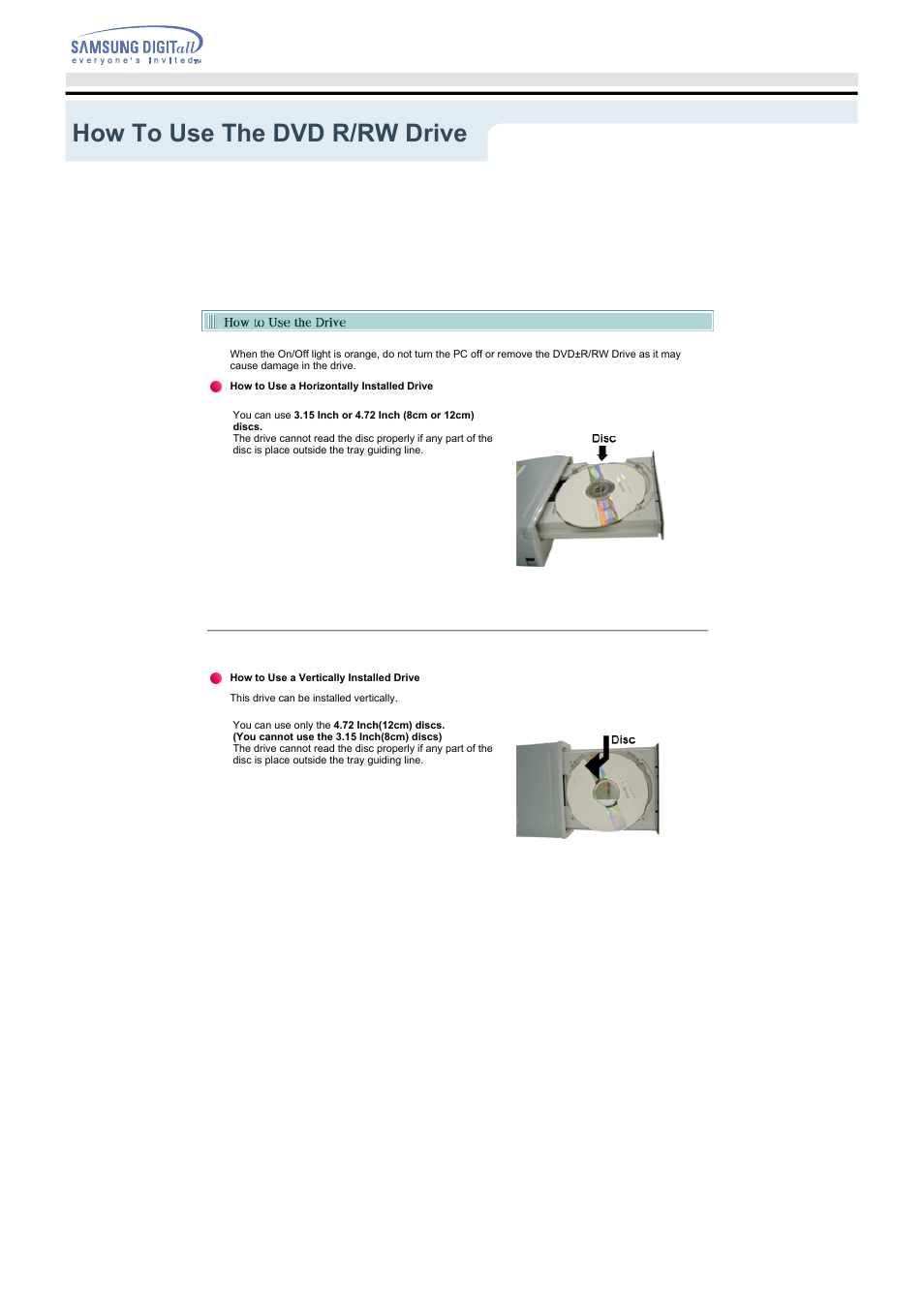 How to use the dvd r/rw drive | Samsung SH-W08AEN User Manual | Page 18 / 26