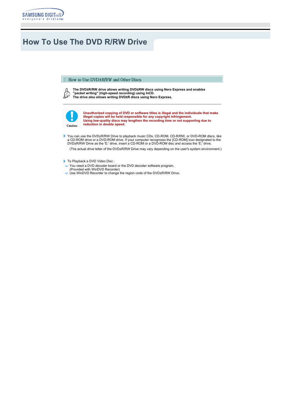 How to use the dvd r/rw drive | Samsung SH-W08AEN User Manual | Page 19 / 26