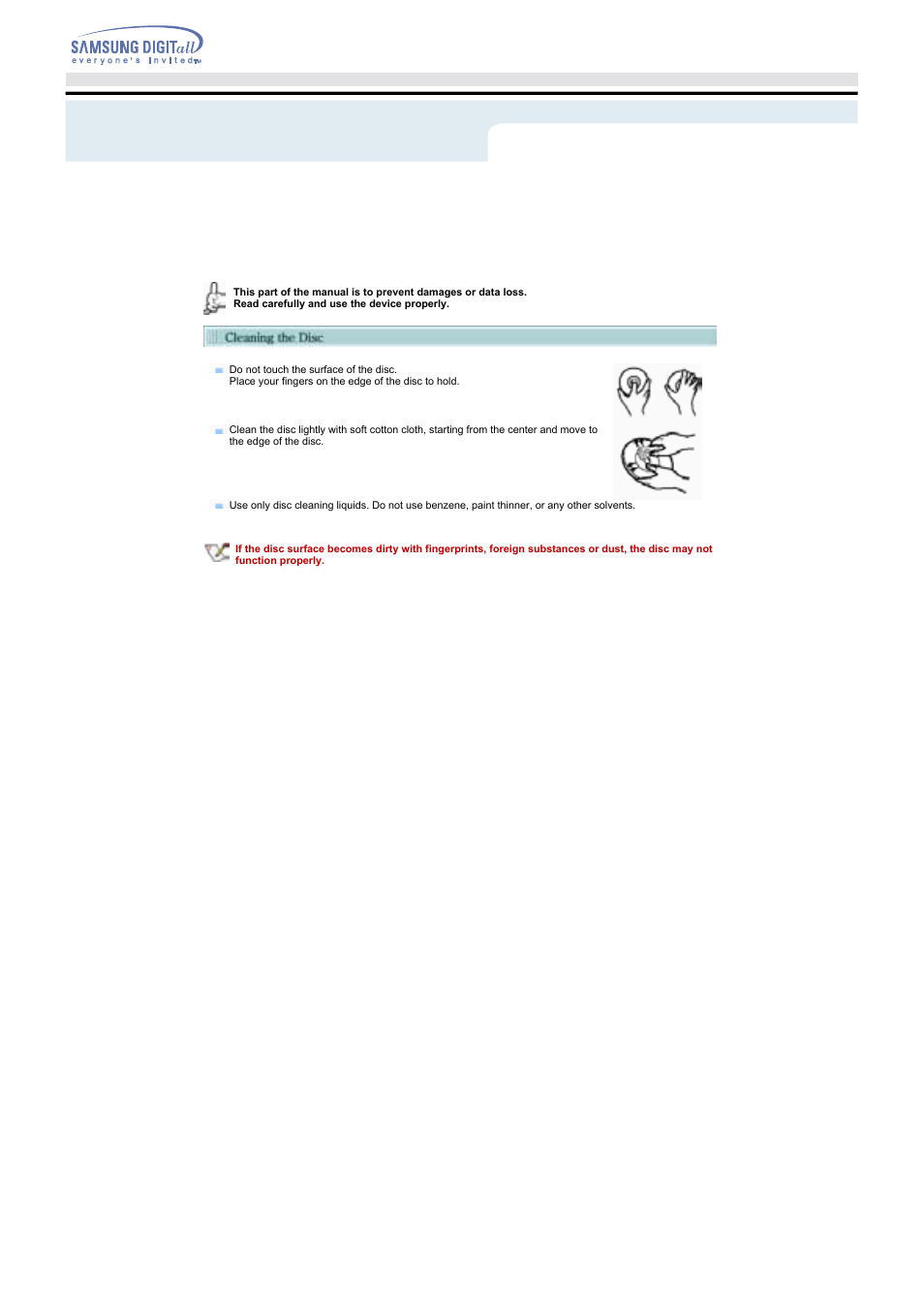 Storing/cleaning drive and disc | Samsung SH-W08AEN User Manual | Page 23 / 26