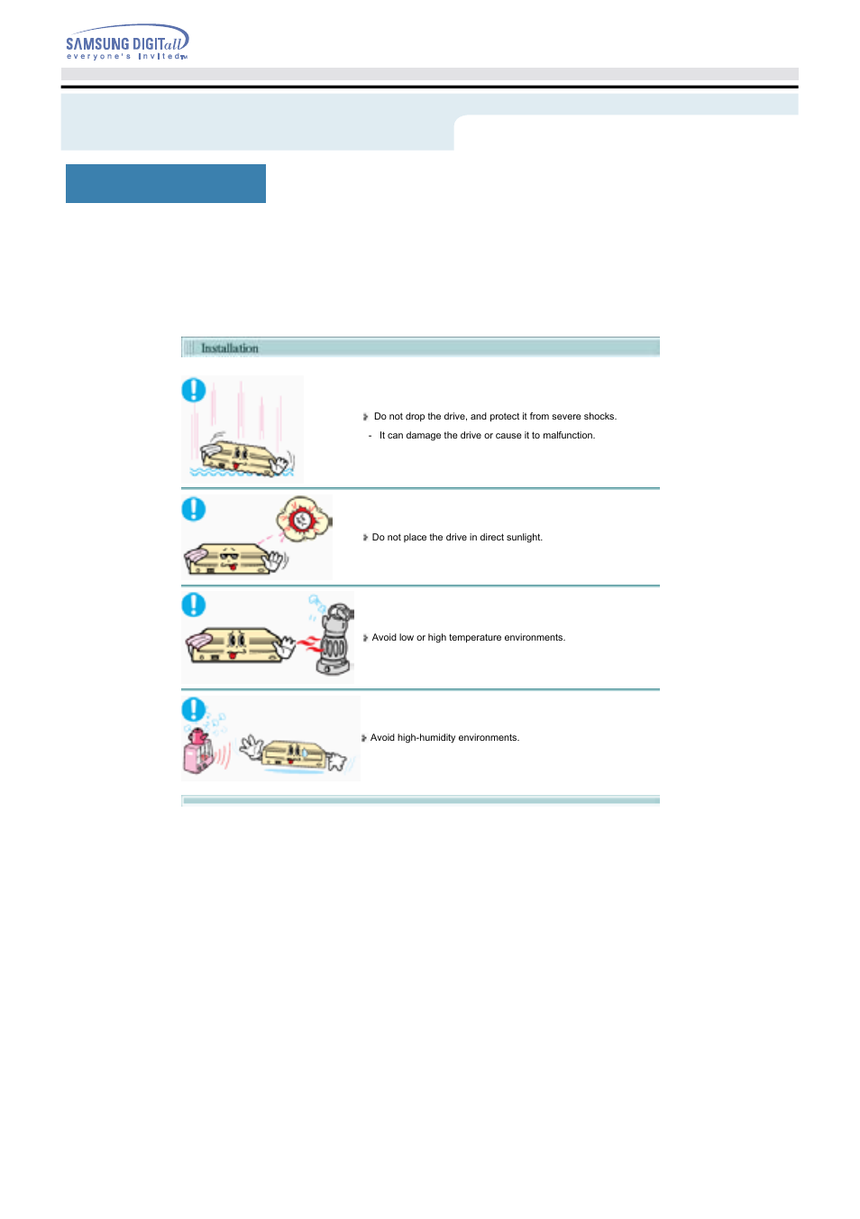 During installation, Safety precautions | Samsung SH-W08AEN User Manual | Page 4 / 26