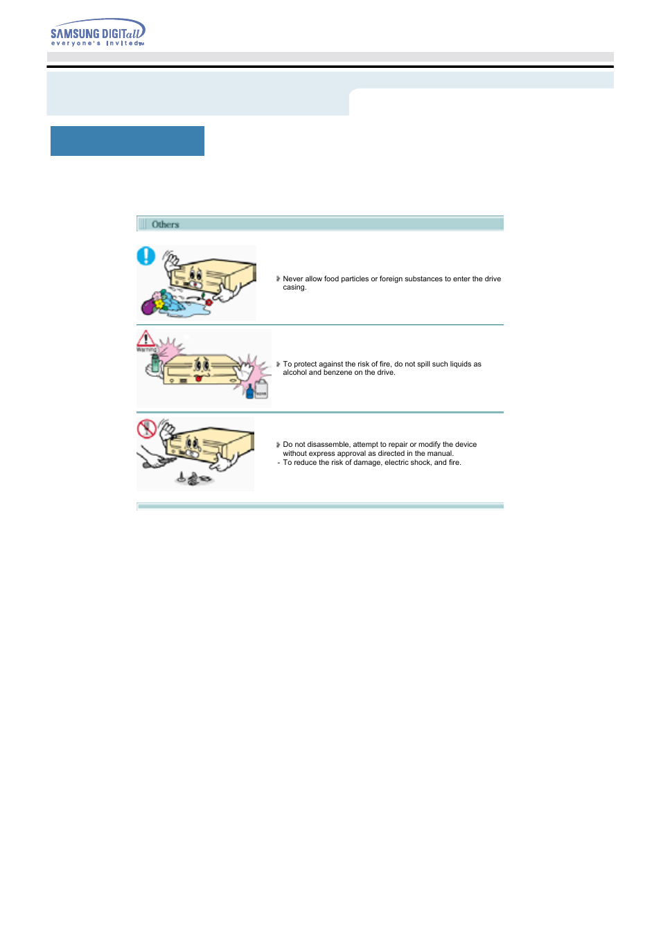 Others, Safety precautions, Veiligheidsinstructies | Samsung SH-W08AEN User Manual | Page 6 / 26