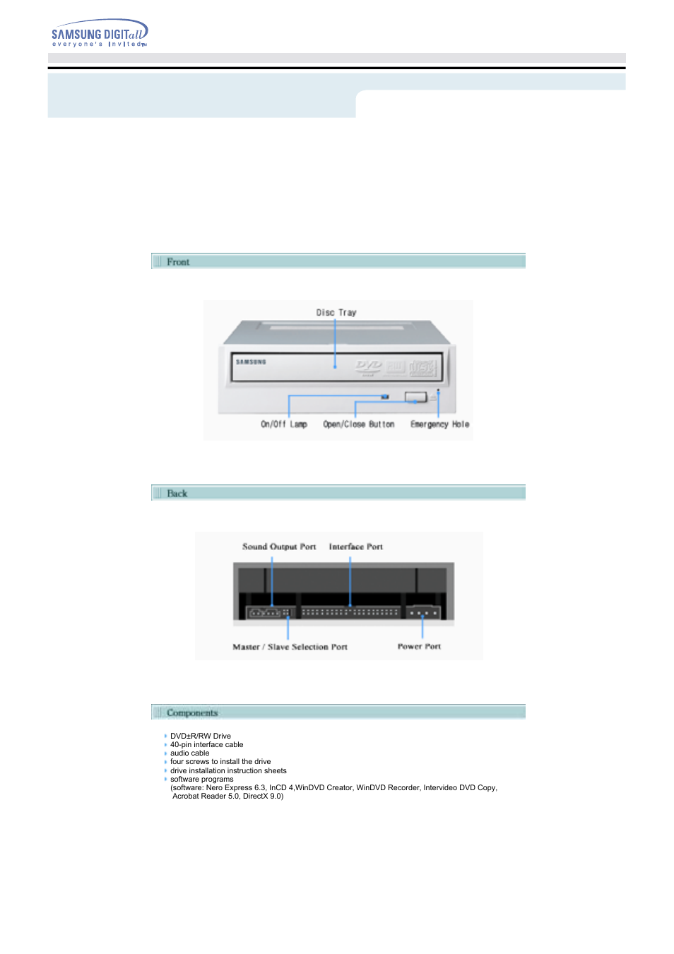 Features | Samsung SH-W08AEN User Manual | Page 7 / 26