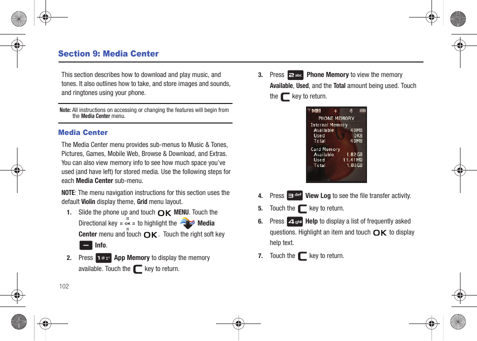 Section 9: media center, Media center | Samsung SCH-U490NKAVZW User Manual | Page 106 / 158
