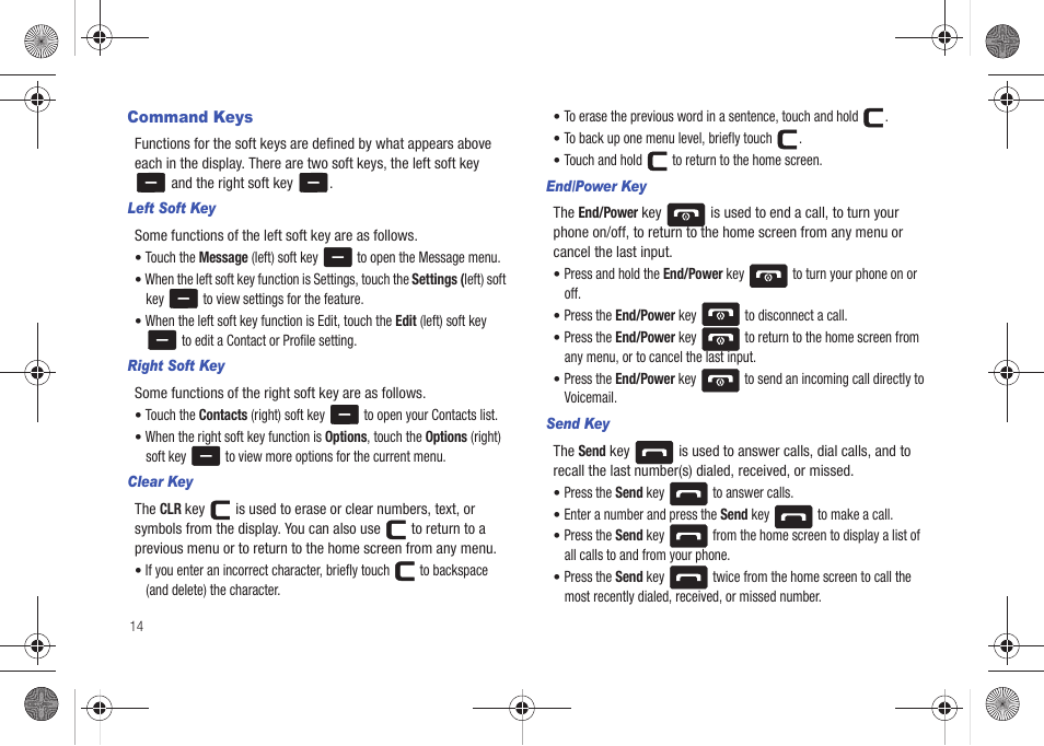 Command keys | Samsung SCH-U490NKAVZW User Manual | Page 18 / 158