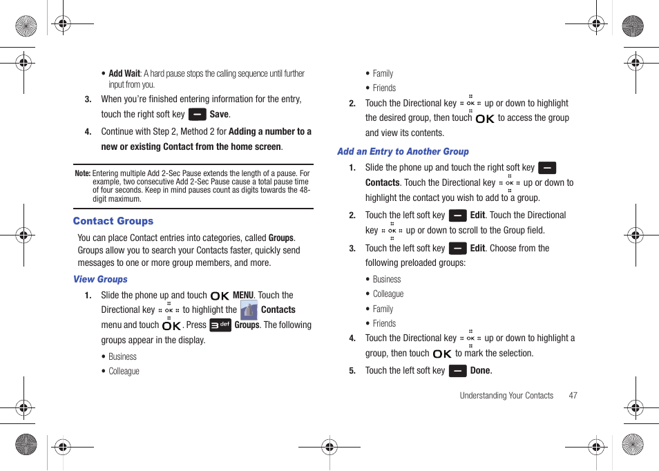 Contact groups | Samsung SCH-U490NKAVZW User Manual | Page 51 / 158