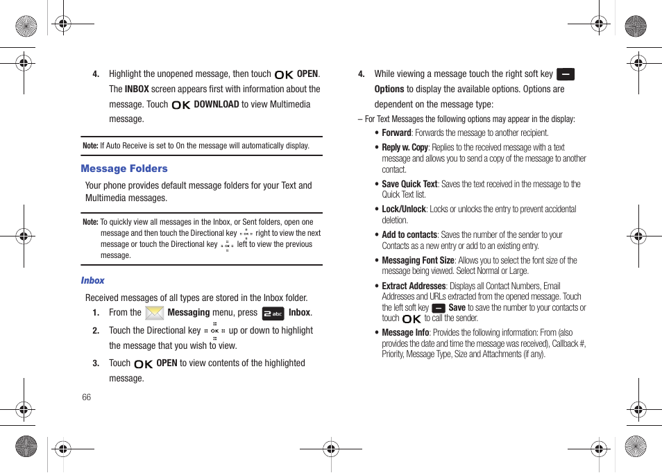 Message folders | Samsung SCH-U490NKAVZW User Manual | Page 70 / 158