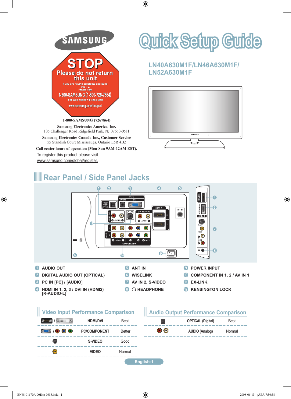 Samsung LN52A630M1FXZA User Manual | 12 pages