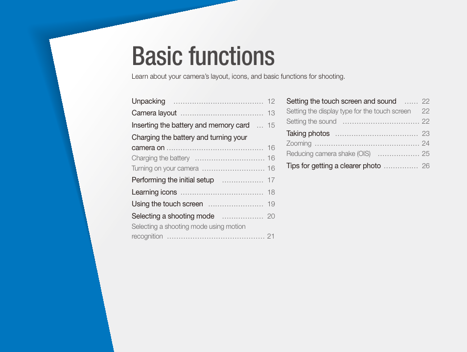 Basic functions | Samsung EC-TL240ZBPBUS User Manual | Page 12 / 113