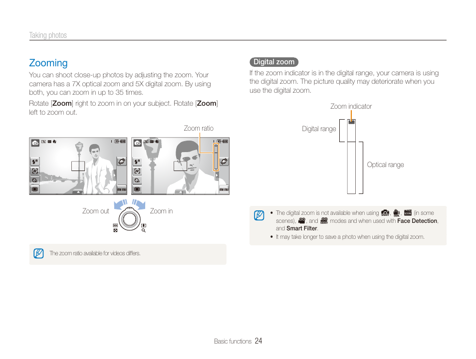 Zooming, Zooming ……………………………………… 24 | Samsung EC-TL240ZBPBUS User Manual | Page 25 / 113