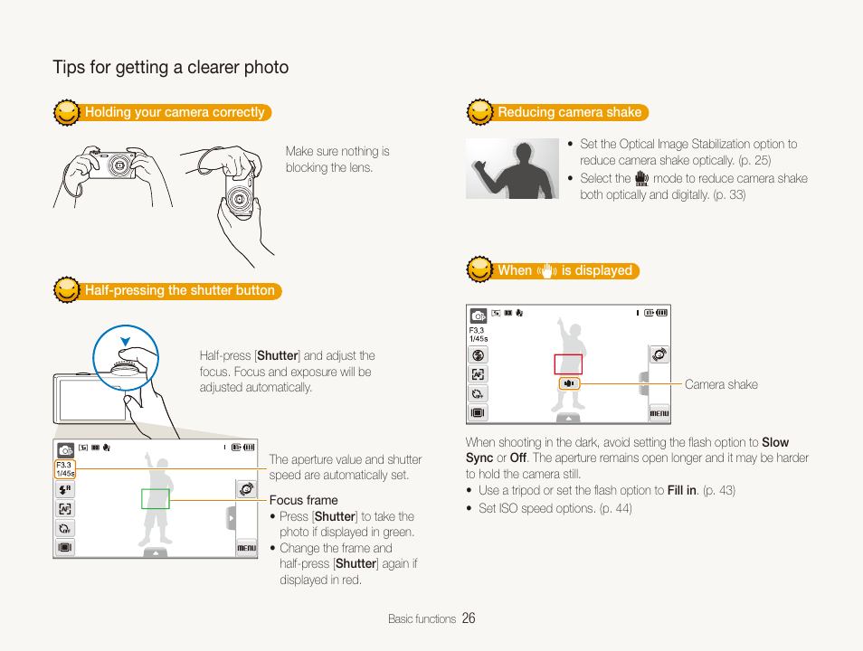 Tips for getting a clearer photo | Samsung EC-TL240ZBPBUS User Manual | Page 27 / 113