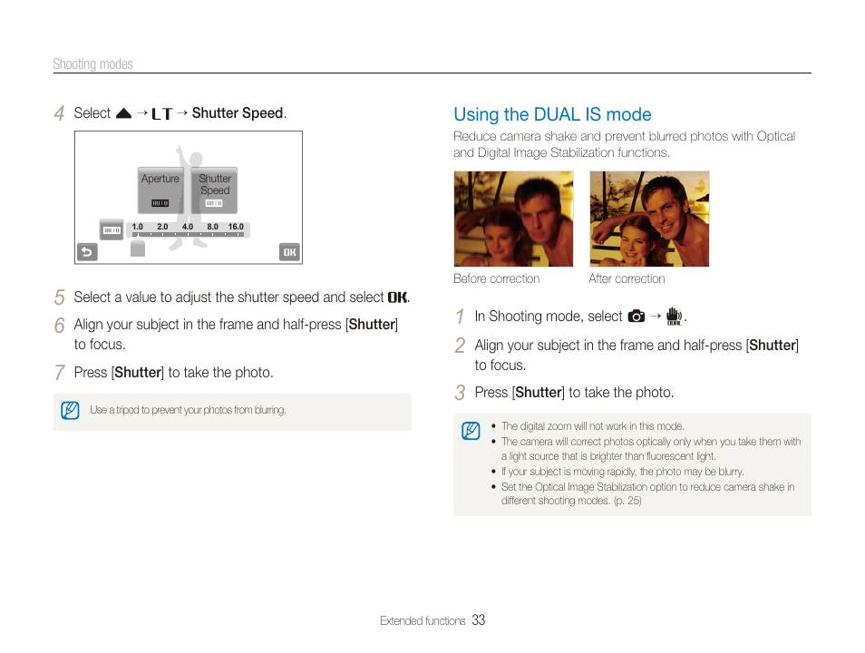 Using the dual is mode, Mode. (p. 33) | Samsung EC-TL240ZBPBUS User Manual | Page 34 / 113