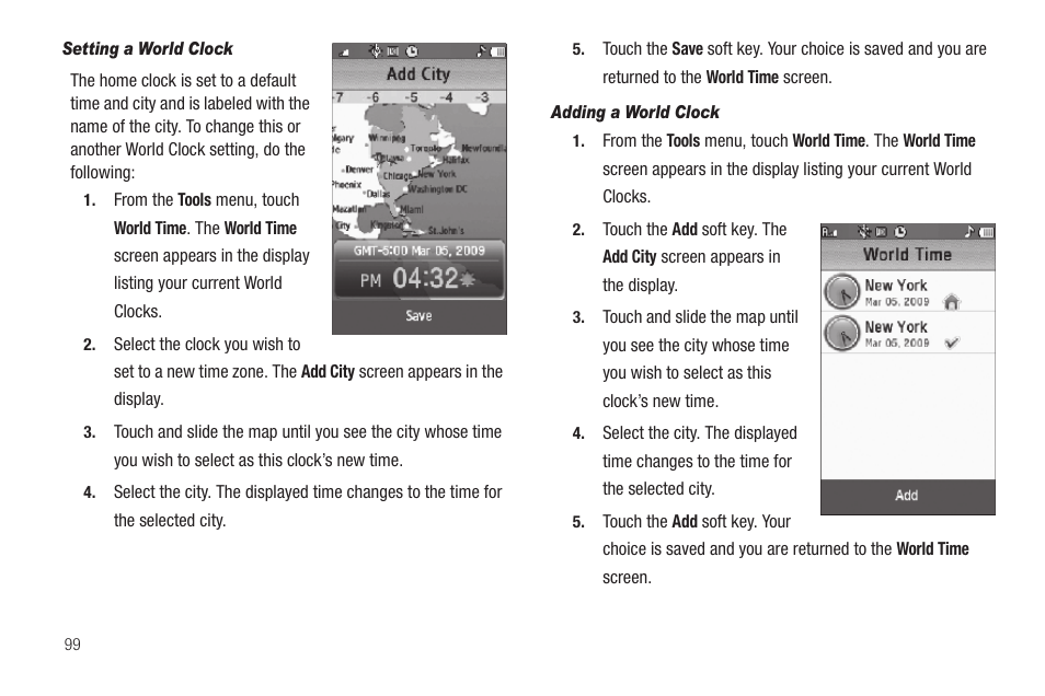 Setting a world clock, Adding a world clock | Samsung SCH-R810ZKAXAR User Manual | Page 102 / 191