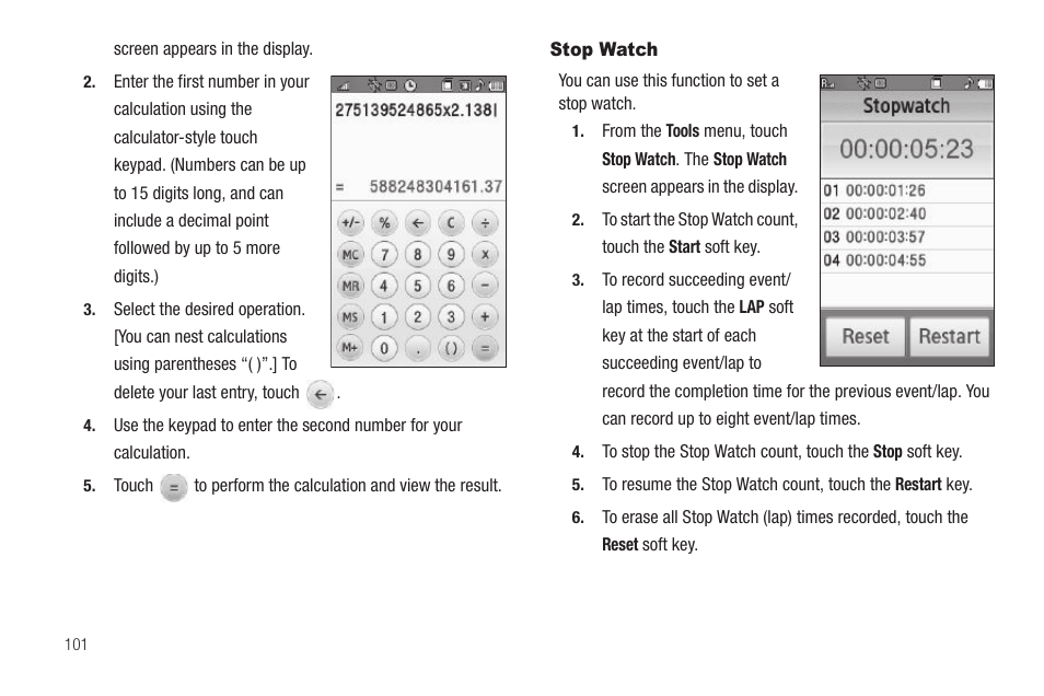 Stop watch | Samsung SCH-R810ZKAXAR User Manual | Page 104 / 191