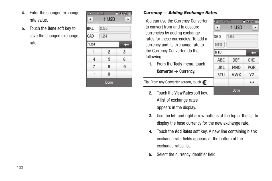 Currency — adding exchange rates | Samsung SCH-R810ZKAXAR User Manual | Page 106 / 191