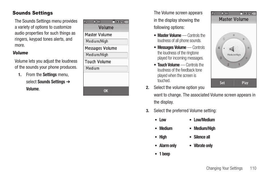 Sounds settings, Volume | Samsung SCH-R810ZKAXAR User Manual | Page 113 / 191