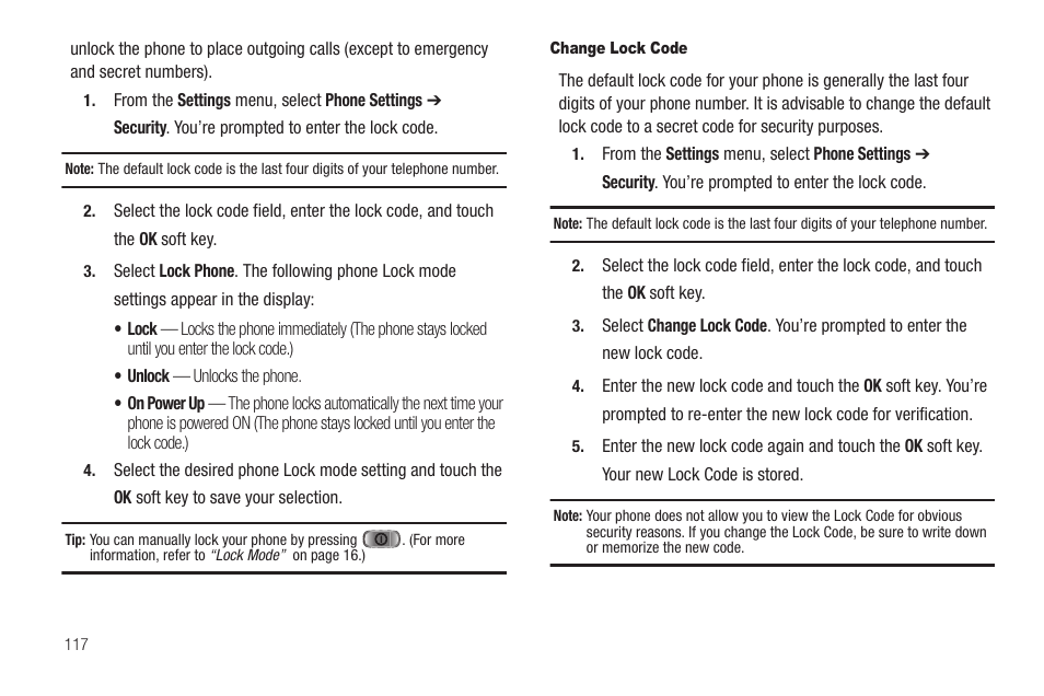 Change lock code | Samsung SCH-R810ZKAXAR User Manual | Page 120 / 191
