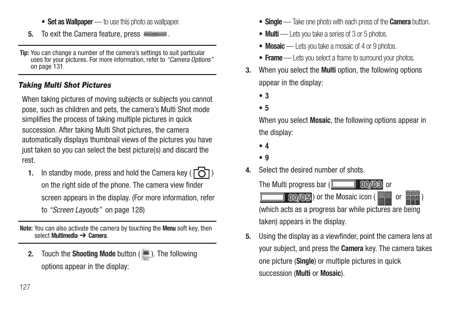 Taking multi shot pictures | Samsung SCH-R810ZKAXAR User Manual | Page 130 / 191