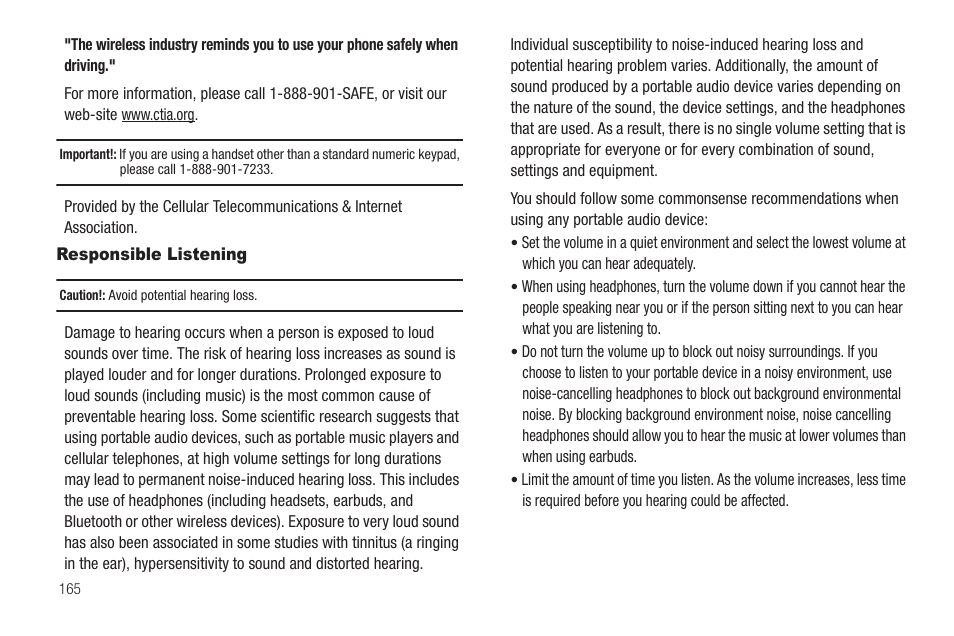 Responsible listening | Samsung SCH-R810ZKAXAR User Manual | Page 168 / 191