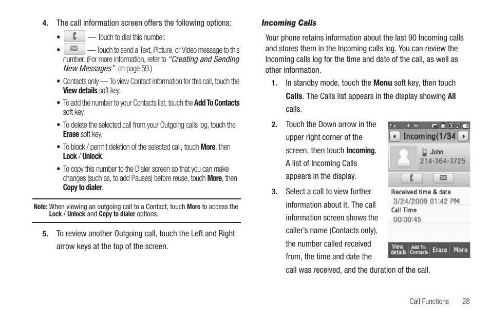 Incoming calls | Samsung SCH-R810ZKAXAR User Manual | Page 31 / 191