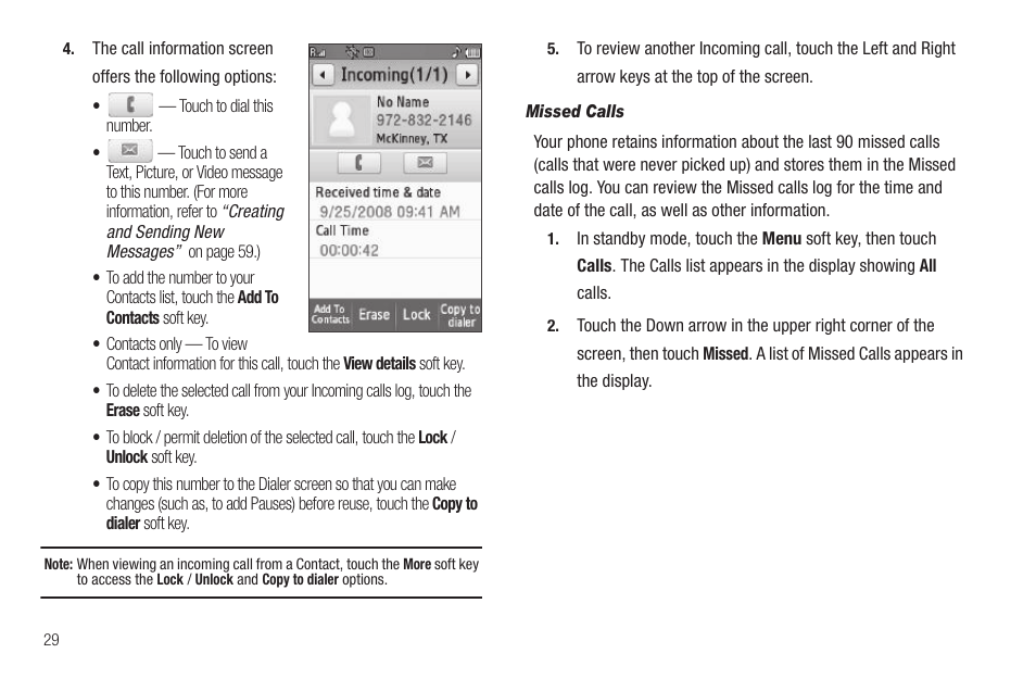 Missed calls | Samsung SCH-R810ZKAXAR User Manual | Page 32 / 191