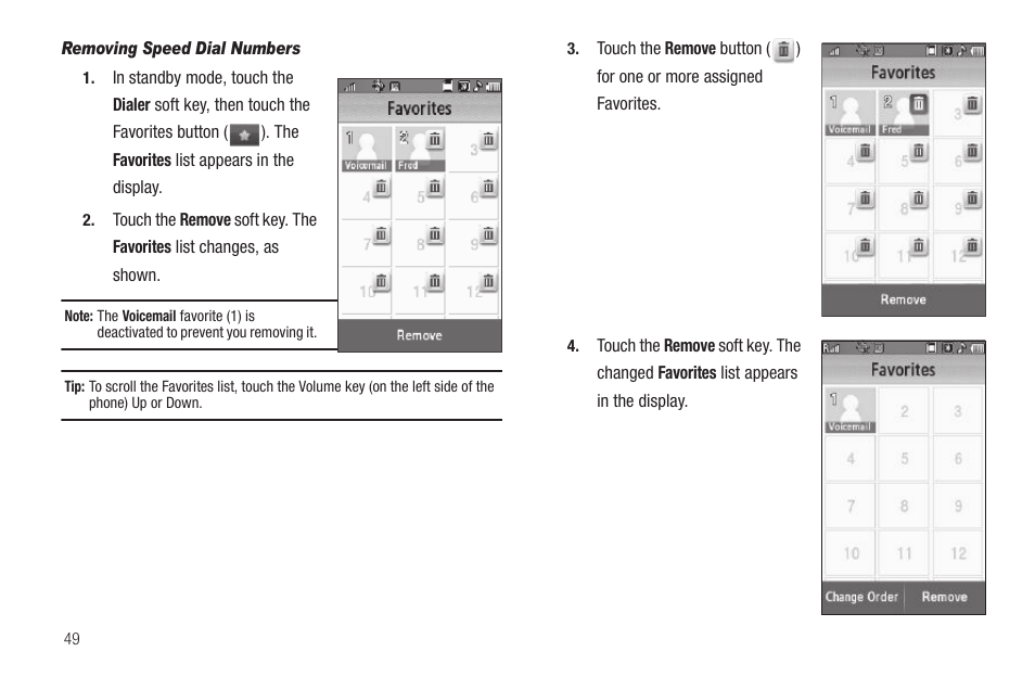 Removing speed dial numbers | Samsung SCH-R810ZKAXAR User Manual | Page 52 / 191