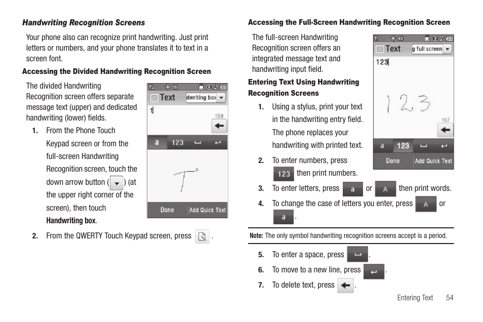 Handwriting recognition screens | Samsung SCH-R810ZKAXAR User Manual | Page 57 / 191