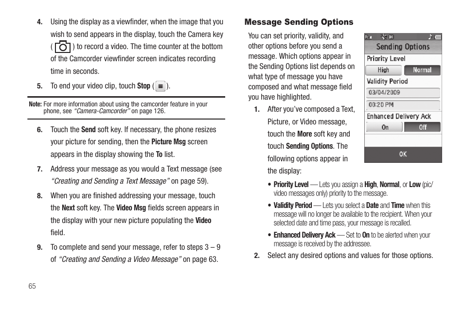 Message sending options, For more information, refer to “message | Samsung SCH-R810ZKAXAR User Manual | Page 68 / 191