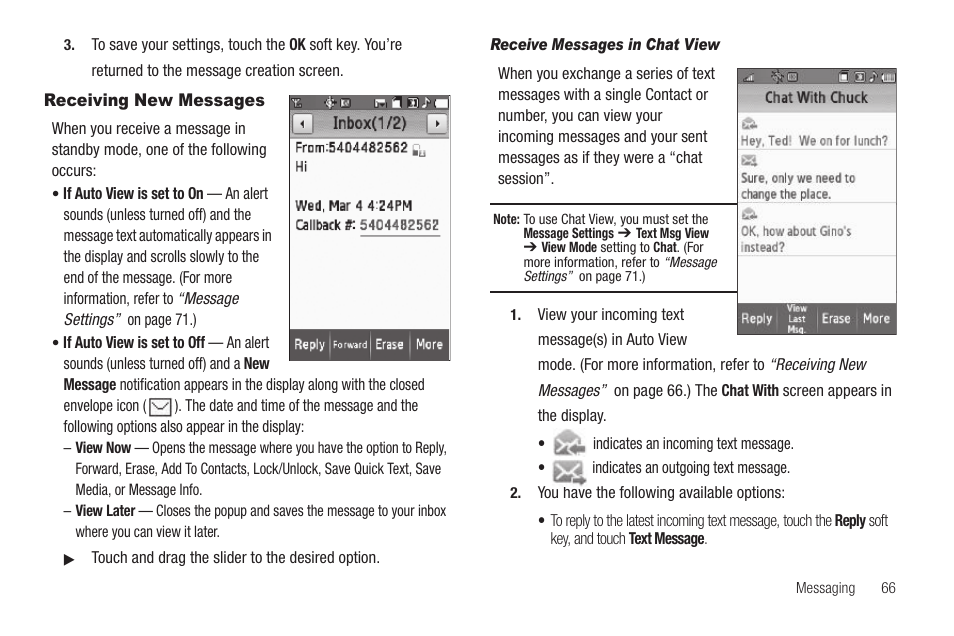 Receiving new messages, Receive messages in chat view | Samsung SCH-R810ZKAXAR User Manual | Page 69 / 191