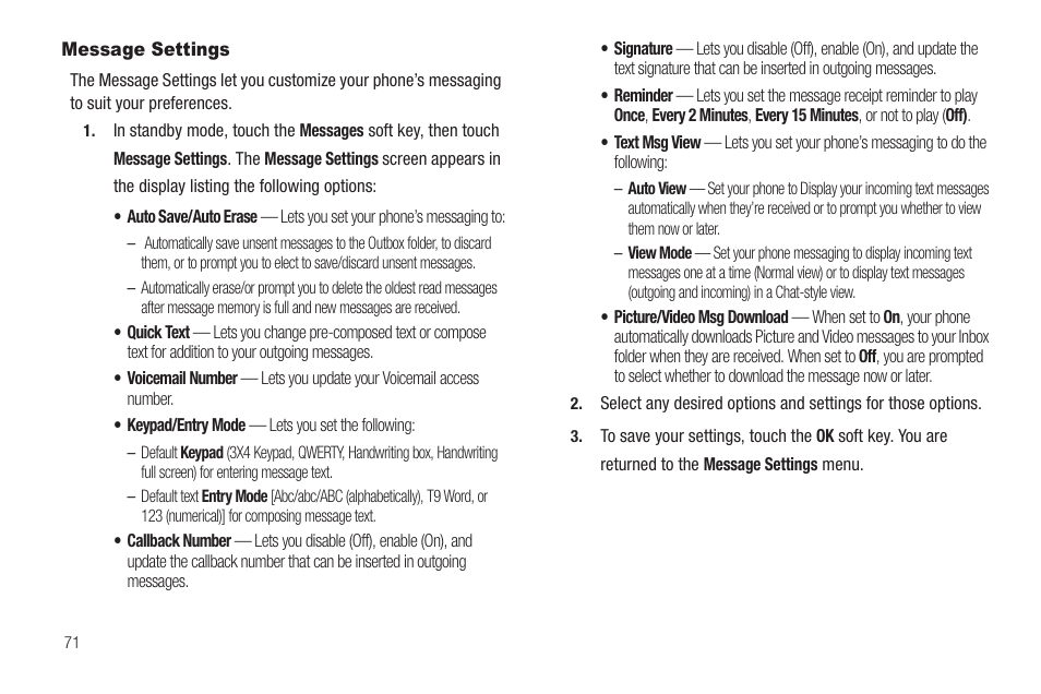 Message settings | Samsung SCH-R810ZKAXAR User Manual | Page 74 / 191