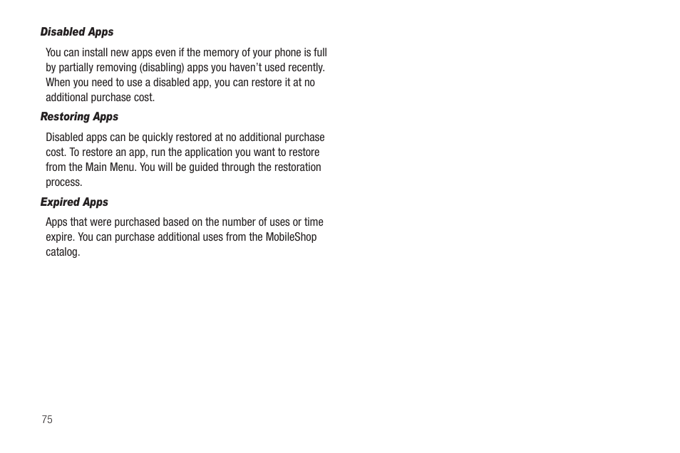 Disabled apps, Restoring apps, Expired apps | Samsung SCH-R810ZKAXAR User Manual | Page 78 / 191