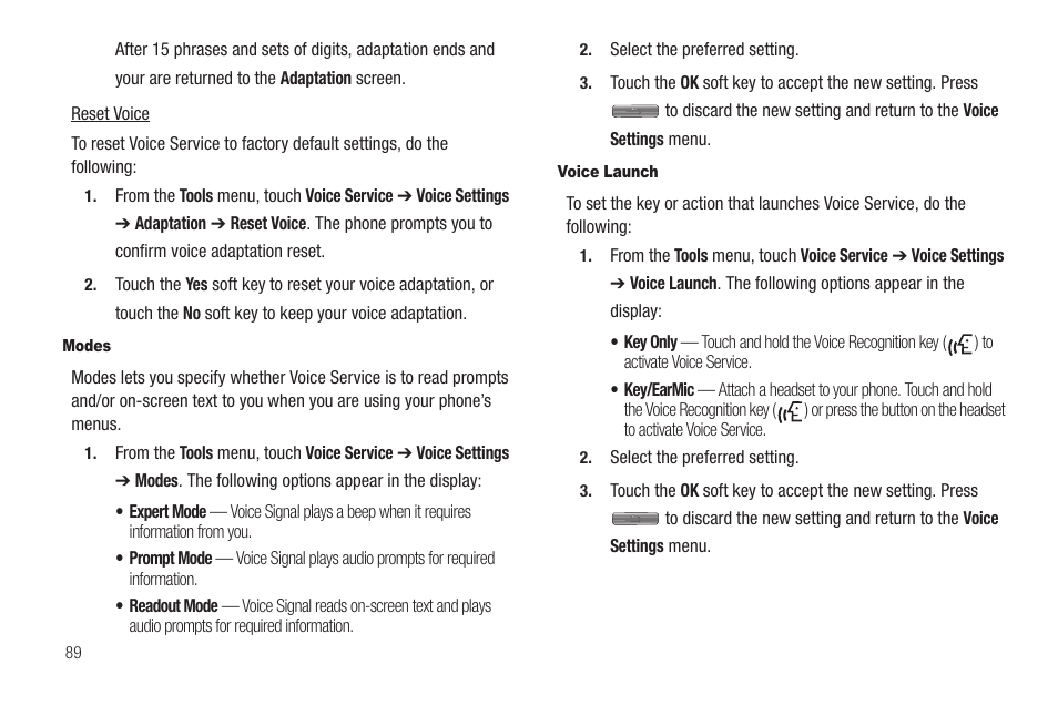 Modes, Voice launch | Samsung SCH-R810ZKAXAR User Manual | Page 92 / 191