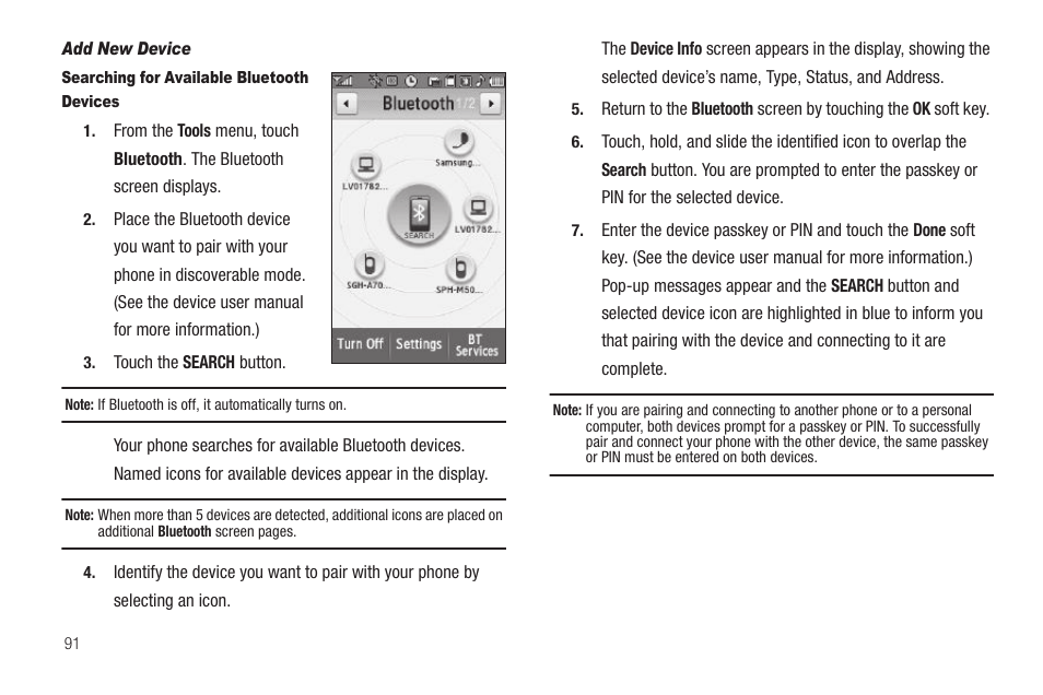 Add new device, Searching for available bluetooth devices | Samsung SCH-R810ZKAXAR User Manual | Page 94 / 191