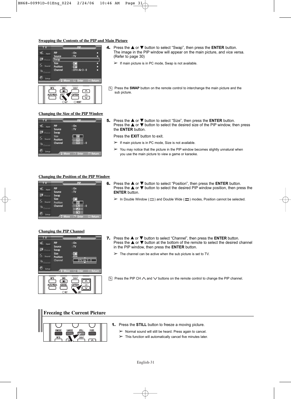 Freezing the current picture | Samsung SPS4243X-XAA User Manual | Page 31 / 64