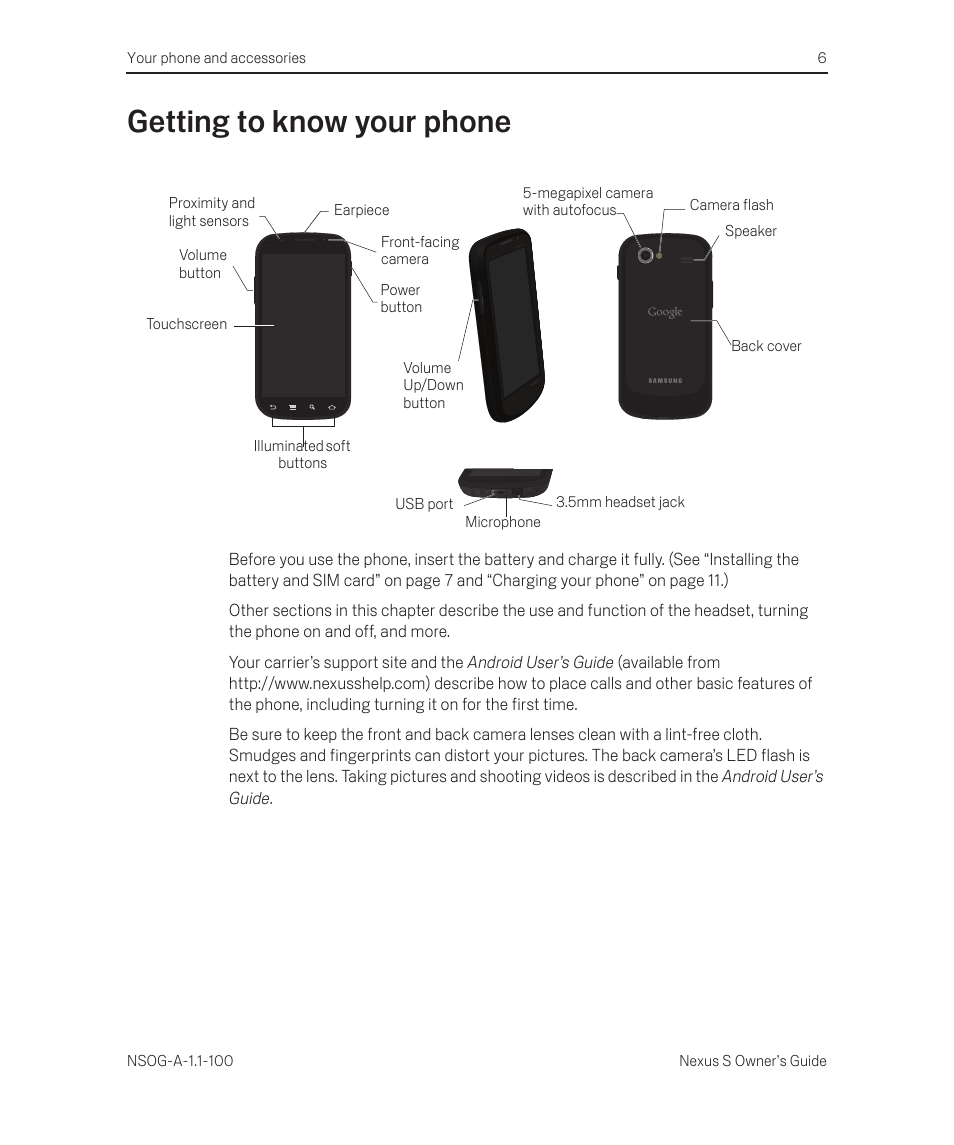 Getting to know your phone, Getting to know your phone 6 | Samsung SEG-I9020PWATT User Manual | Page 6 / 16
