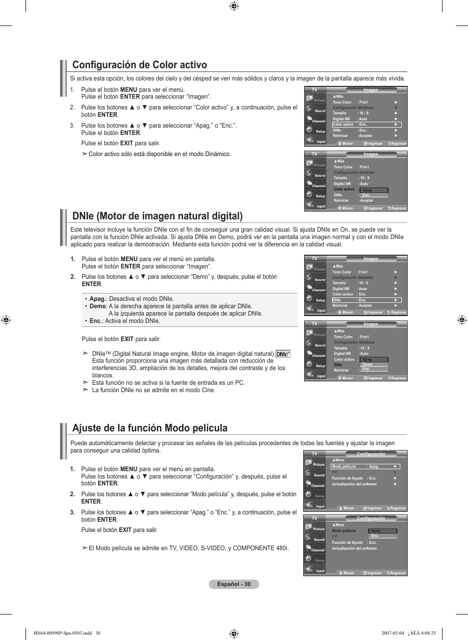 Ajuste de la función modo película | Samsung LNT325HAX-XAA User Manual | Page 101 / 140