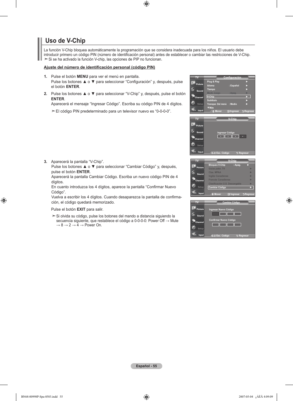 Uso de v-chip | Samsung LNT325HAX-XAA User Manual | Page 126 / 140